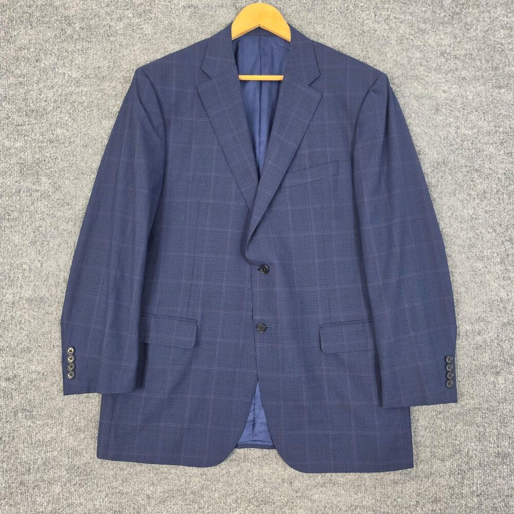 Canali Blazer Mens 54L Blue Windowpane Check Wool Sport Coat Business Office